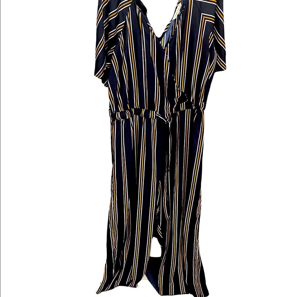 Vertical Striped Jumpsuit Navy Blue and Orange